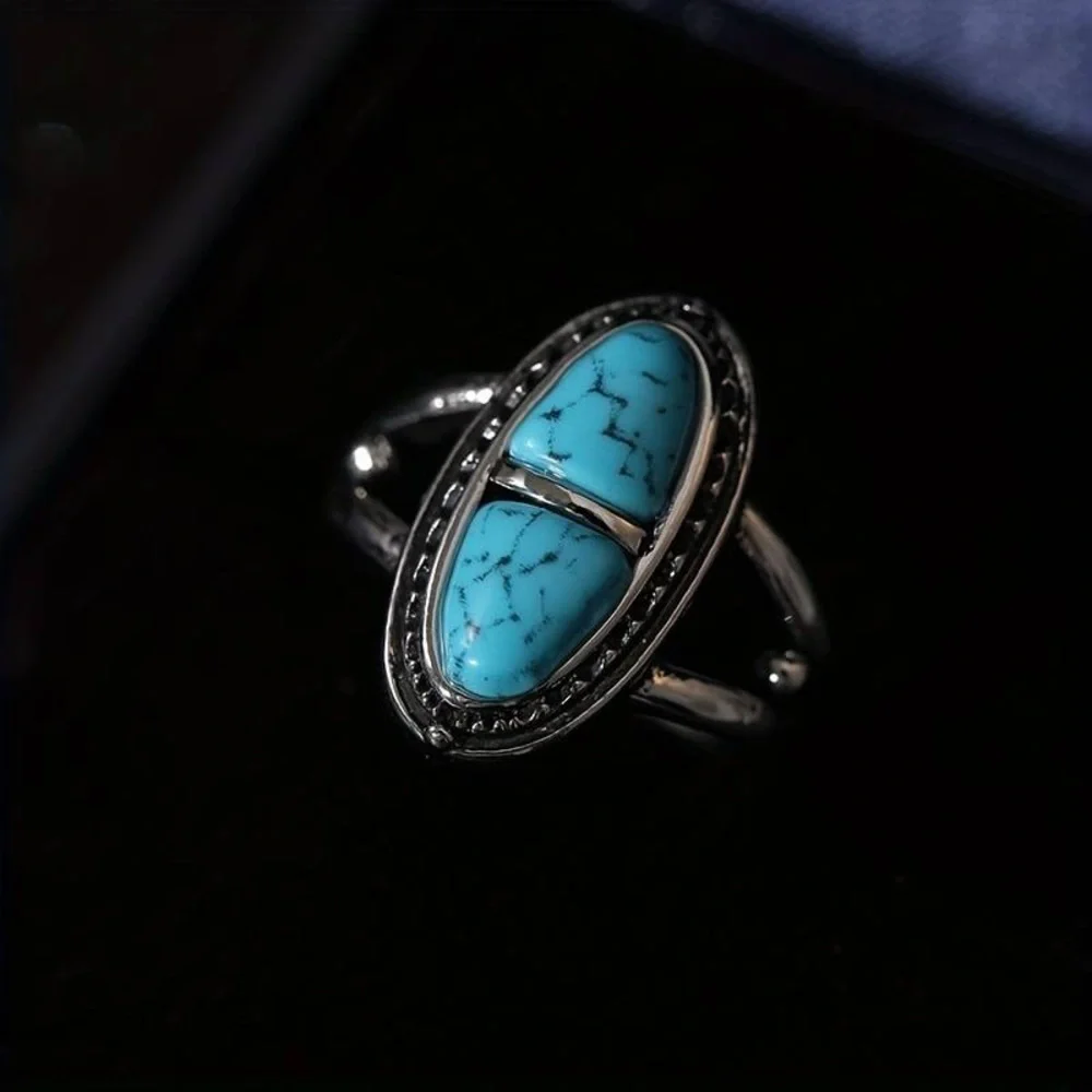 New Natural Blue Turquoise Navajo Genuine Silver Handmade OOAK Ring - Picture 14 of 16